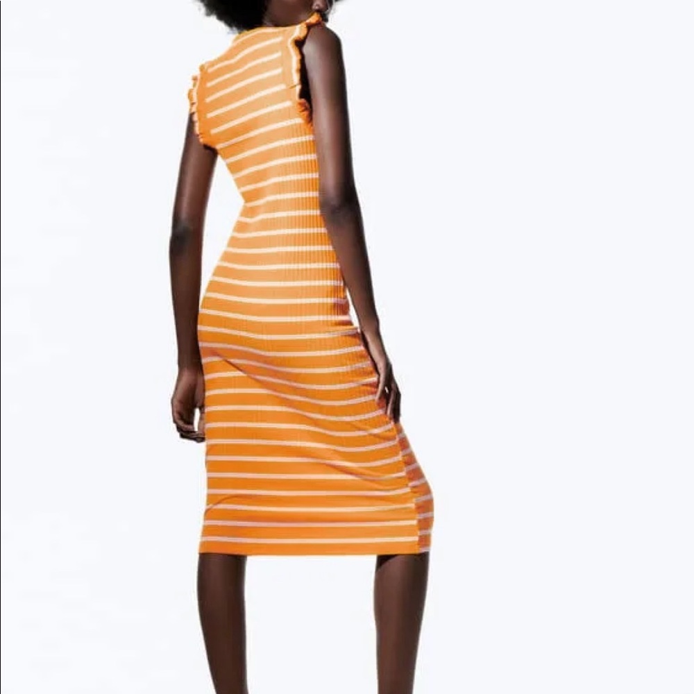 NWT Zara Striped Ruffle Midi Dress